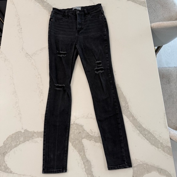 Free People Denim - Free People Distressed High Rise Black Denim Jeans Womens 29 Stretch Grunge Edgy